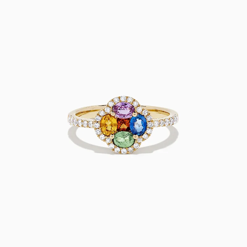 Shop Dazzling Jewelry At The Best Prices Seasonal Trends Watercolors 14K Yellow Gold Multi Sapphire and Diamond Ring, 1.35 TCW Shop Dazzling Jewelry At The Best Prices Seasonal Trends Watercolors 14K Yellow Gold Multi Sapphire and Diamond Ring, 1.35 TCW