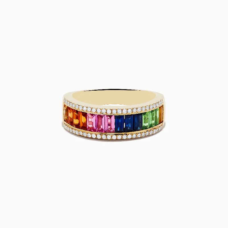 Exclusive Jewelry Sale – Shine For Less Exclusive Sale Watercolors 14K Yellow Gold Multi Sapphire and Diamond Ring