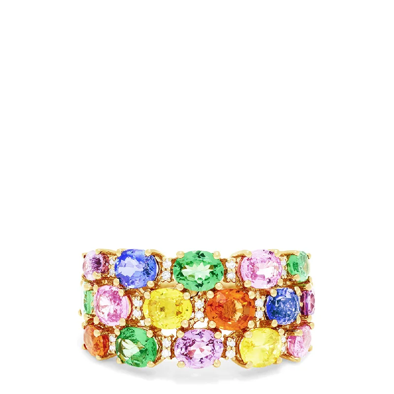 Seasonal Jewelry Deals – Elevate Your Style Day-To-Night Styles Watercolors 14K Yellow Gold Multi Sapphire and Diamond Ring, 6.21 TCW Seasonal Jewelry Deals – Elevate Your Style Day-To-Night Styles Watercolors 14K Yellow Gold Multi Sapphire and Diamond Ring, 6.21 TCW