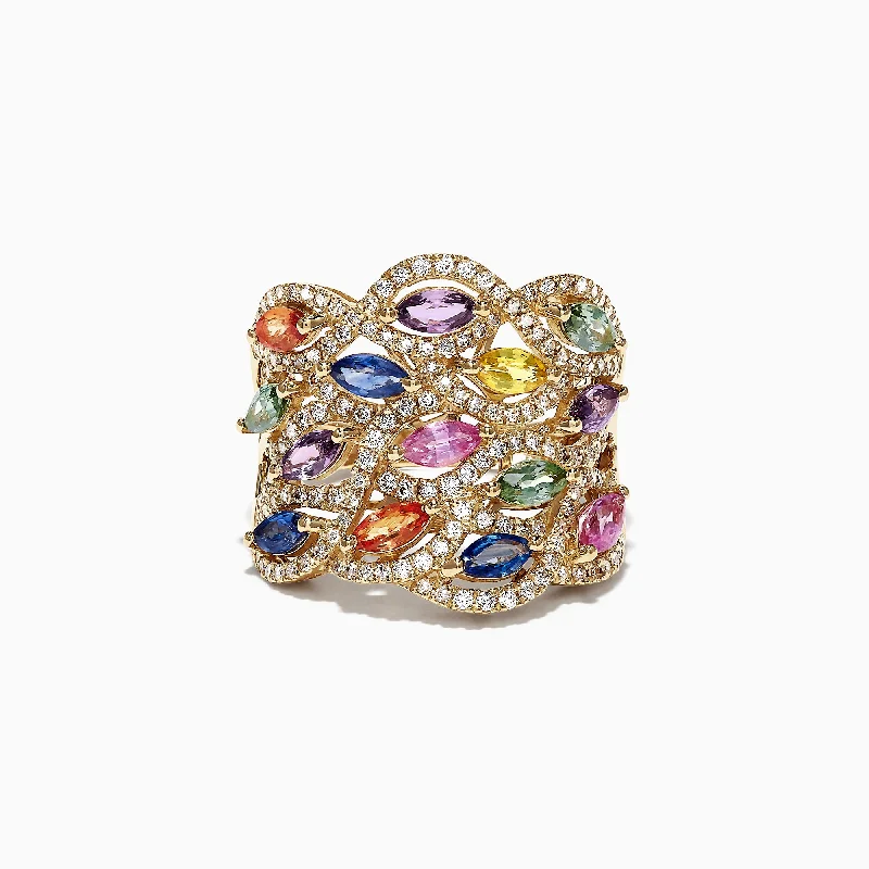 Premium Jewelry Now Available At Special Discounts Big Savings Watercolors 14K Yellow Gold Multi Sapphire Diamond Ring, 3.62 TCW Premium Jewelry Now Available At Special Discounts Big Savings Watercolors 14K Yellow Gold Multi Sapphire Diamond Ring, 3.62 TCW