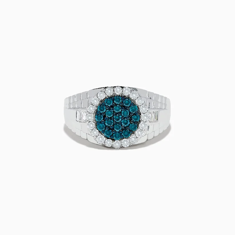 Stunning Jewelry At A Fraction Of The Price Modish Fashion Discounts Men's 14K White Gold Blue and White Diamond Ring Stunning Jewelry At A Fraction Of The Price Modish Fashion Discounts Men's 14K White Gold Blue and White Diamond Ring