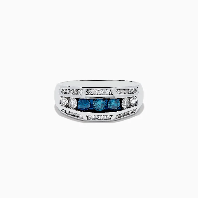 Shop Stylish Jewelry Now And Save Big Athleisure Style Sale Men's 14K White Gold Blue and White Diamond Ring Shop Stylish Jewelry Now And Save Big Athleisure Style Sale Men's 14K White Gold Blue and White Diamond Ring