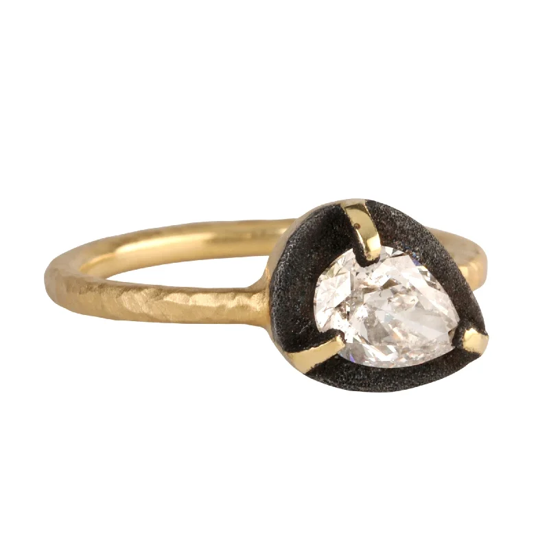 Flash Sale On Exquisite Jewelry – Don't Miss Out Relaxed Style 18K Gold and Pear-Shaped Diamond Ring Surrounded by Blackened White Gold Halo Flash Sale On Exquisite Jewelry – Don't Miss Out Relaxed Style 18K Gold and Pear-Shaped Diamond Ring Surrounded by Blackened White Gold Halo