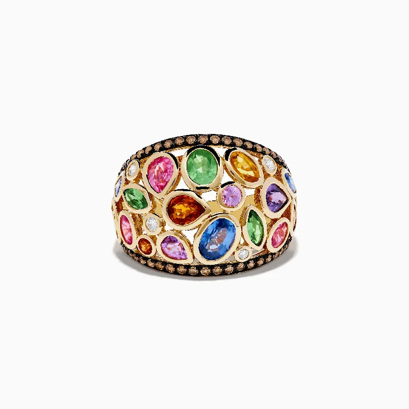 Luxury Jewelry At Unbeatable Discounts Stylish Looks Watercolors 14K Yellow Gold Multi Sapphire and Diamond Ring